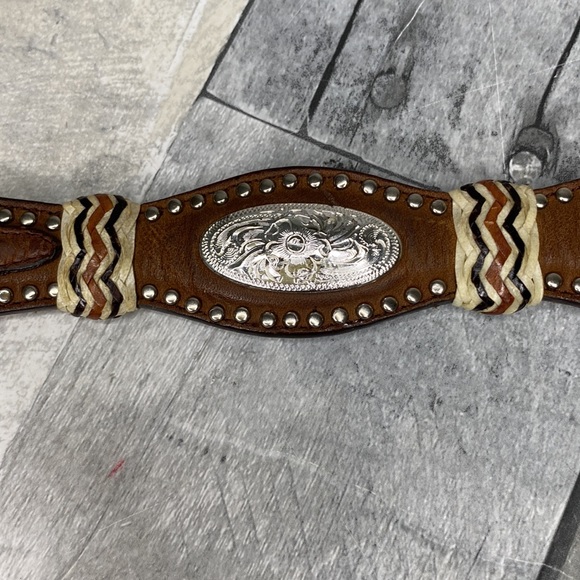 Green Rinestone Y2K Vintage Swarovski Crystal Western Leather Belt Size 36 - Picture 5 of 13